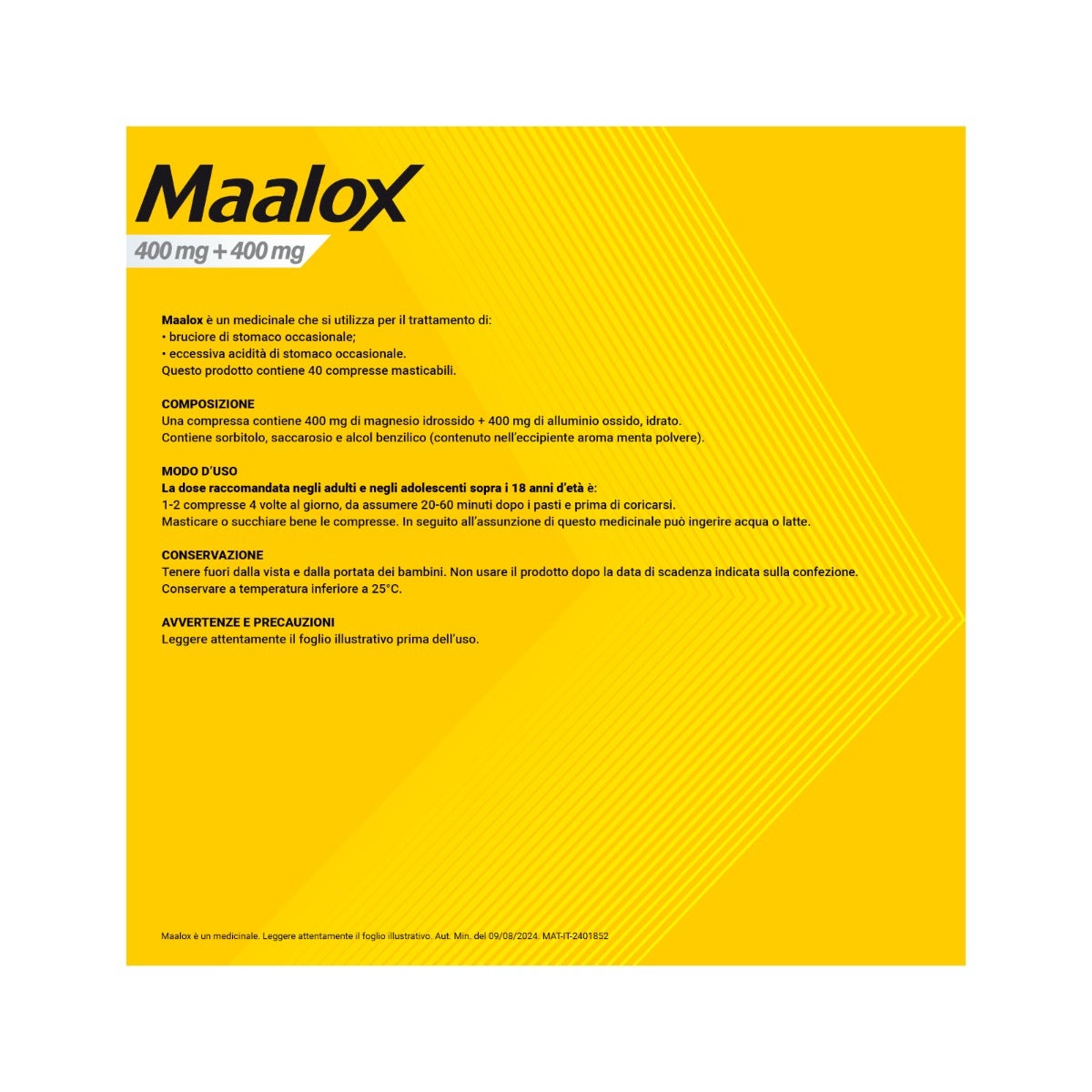 Maalox 400+400 Mg Contro Acidità di Stomaco Occasionale 40 cpr-15