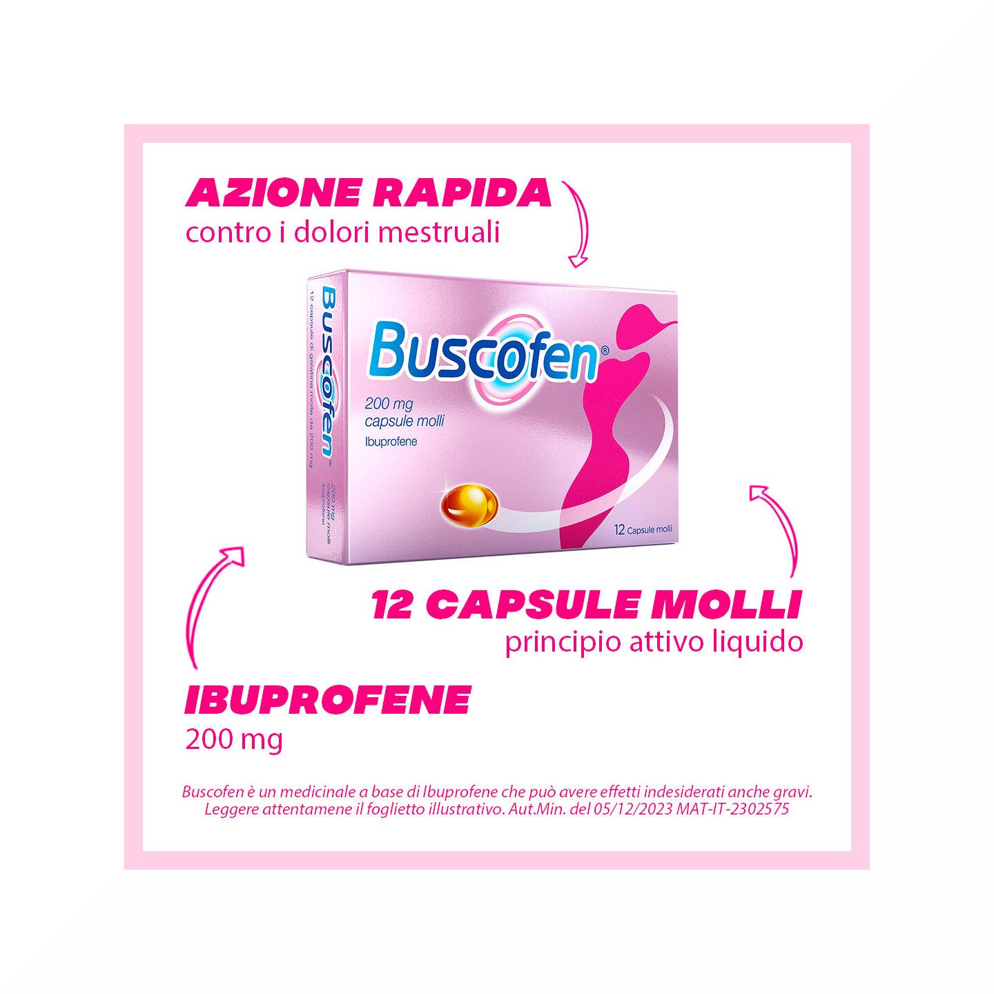 Buscofen 200 mg Con Ibuprofene Analgesico Contro Dolori Da Ciclo 12 Capsule Molli-18