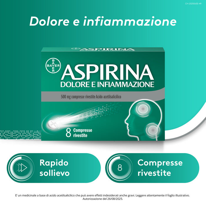 Aspirina Dolore e Infiammazione Antidolorifico Antinfiammatorio per Mal di Testa e Dolori 8 Cpr