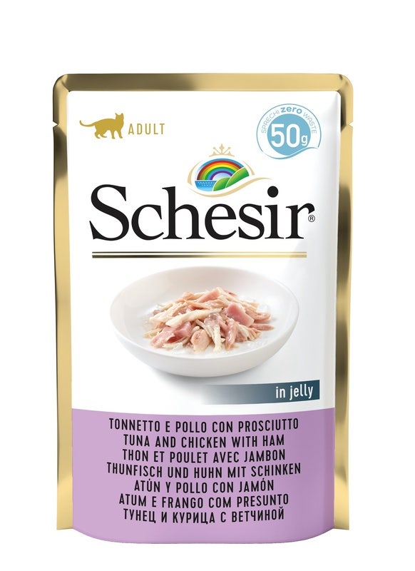 Schesir Tonnetto Con Prosciutto Cibo Umido Gatti Adulti Bustina 50g-1