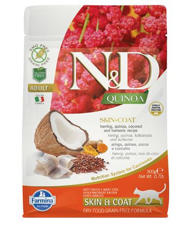 Farmina Natural & Delicious All Breed Quinoa Skin & Coat Aringa Grain Free Cibo Secco Per Gatti 300g-1
