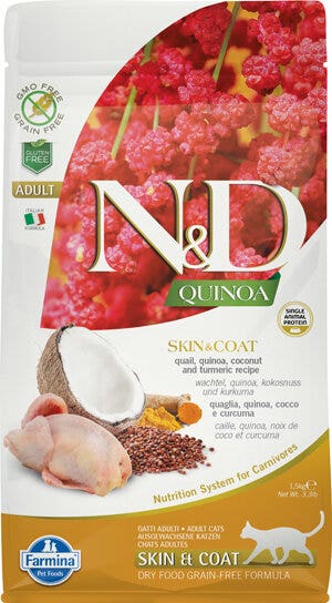 Farmina Natural & Delicious Quinoa Skin & Coat Quaglia Grain Free Cibo Secco Per Gatti 1,5kg-2