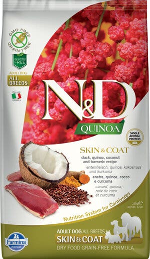Farmina Natural & Delicious All Breed Quinoa Skin & Coat Anatra Grain Free Cibo Secco Per Cani 2,5kg-2