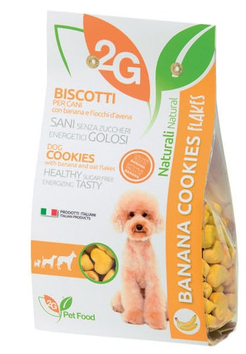 2G Pet Food Banana Cookies Flakes Biscotti Alla Banana Per Cani Sacco 350g-1