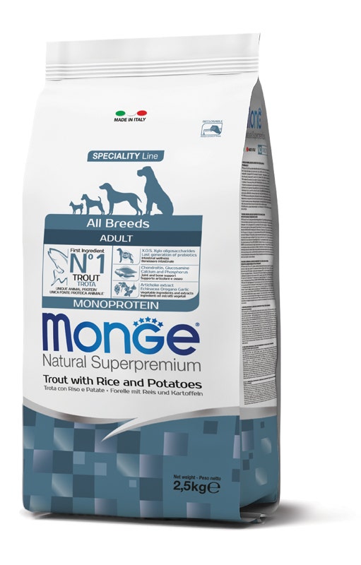 Monge Trota Riso E Patate Cibo Secco Cani Adulti Sacco 2,5 Kg-1