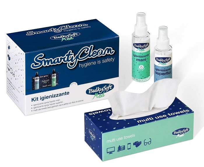 Smarty Clean Kit Igiene Spray Mani 100ml+Spray Superfici 100ml+ Box Asciugamani Carta  - 1