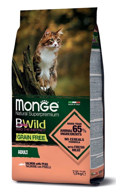 Monge B Wild Grain Free Con Salmone/Piselli Cibo Secco Gatti Adulti Sacco 1,5 Kg-1