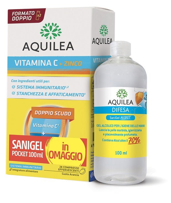 Aquilea Vitamina C + Zinco 28 Compresse Effervescenti + Sanigel Pocket 100ml-1