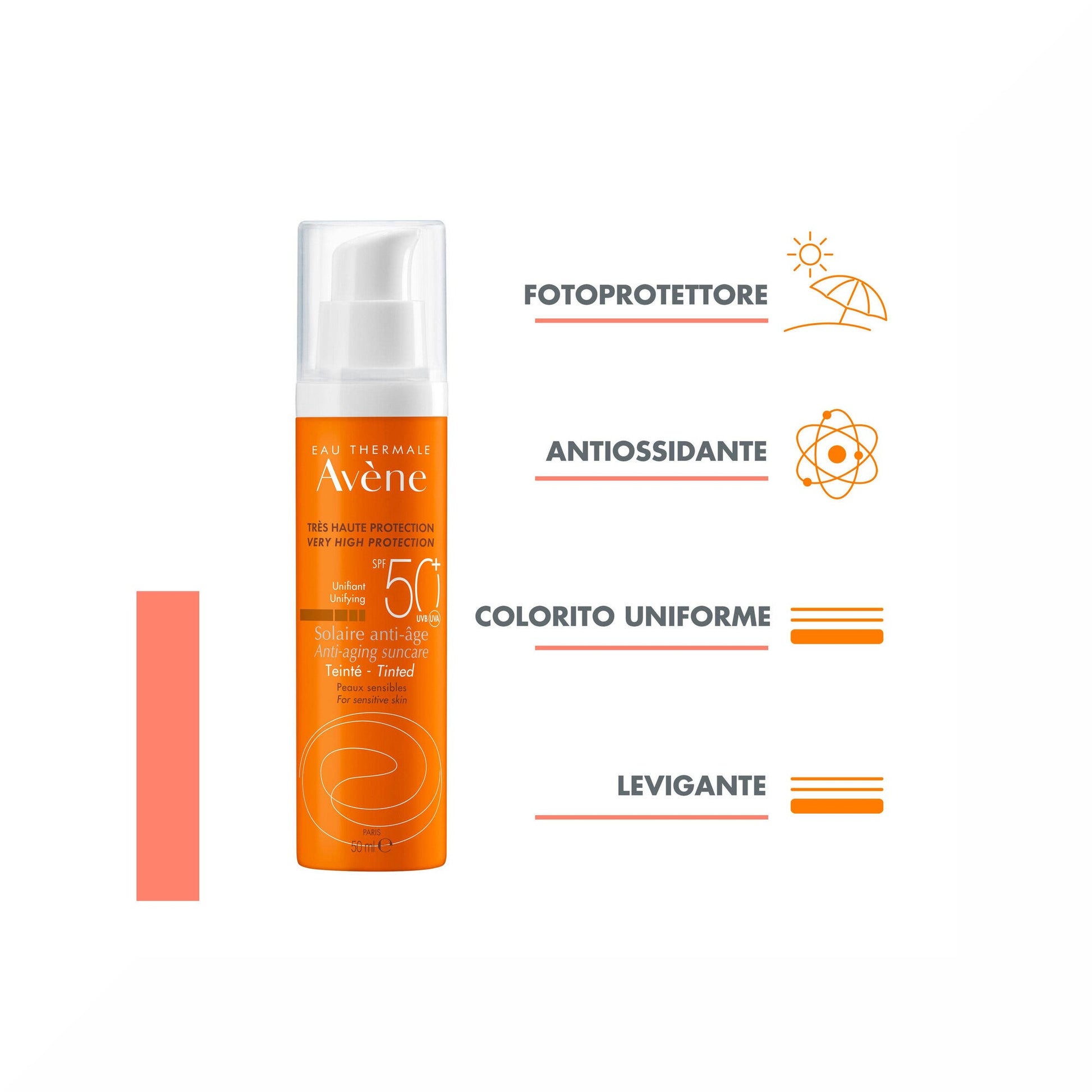 Eau Thermale Avene Trattamento Anti-età Protezione Solare Colorata Viso SPF50+ 50ml-5