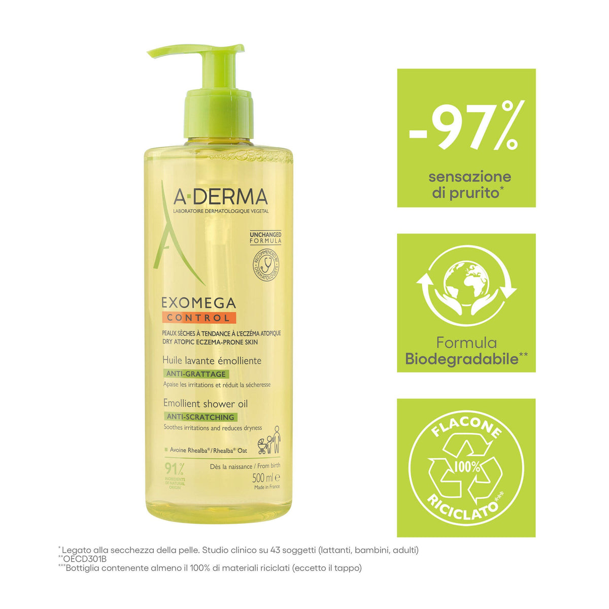 A-Derma Exomega Control Olio Lavante Emolliente Anti-Grattage 500ml-3
