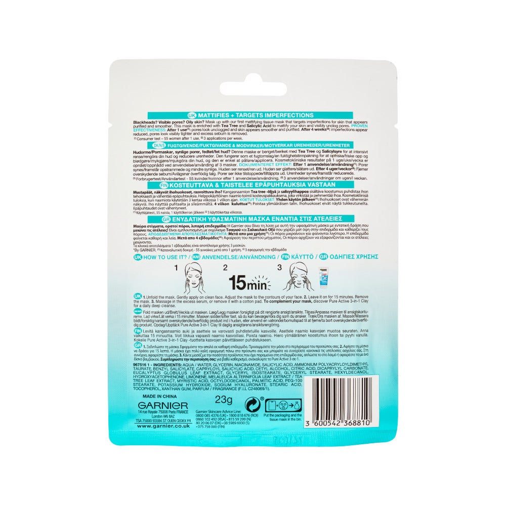 Garnier Pure Active Maschera In Tessuto Arricchita Con Acido Salicilico 23g-3