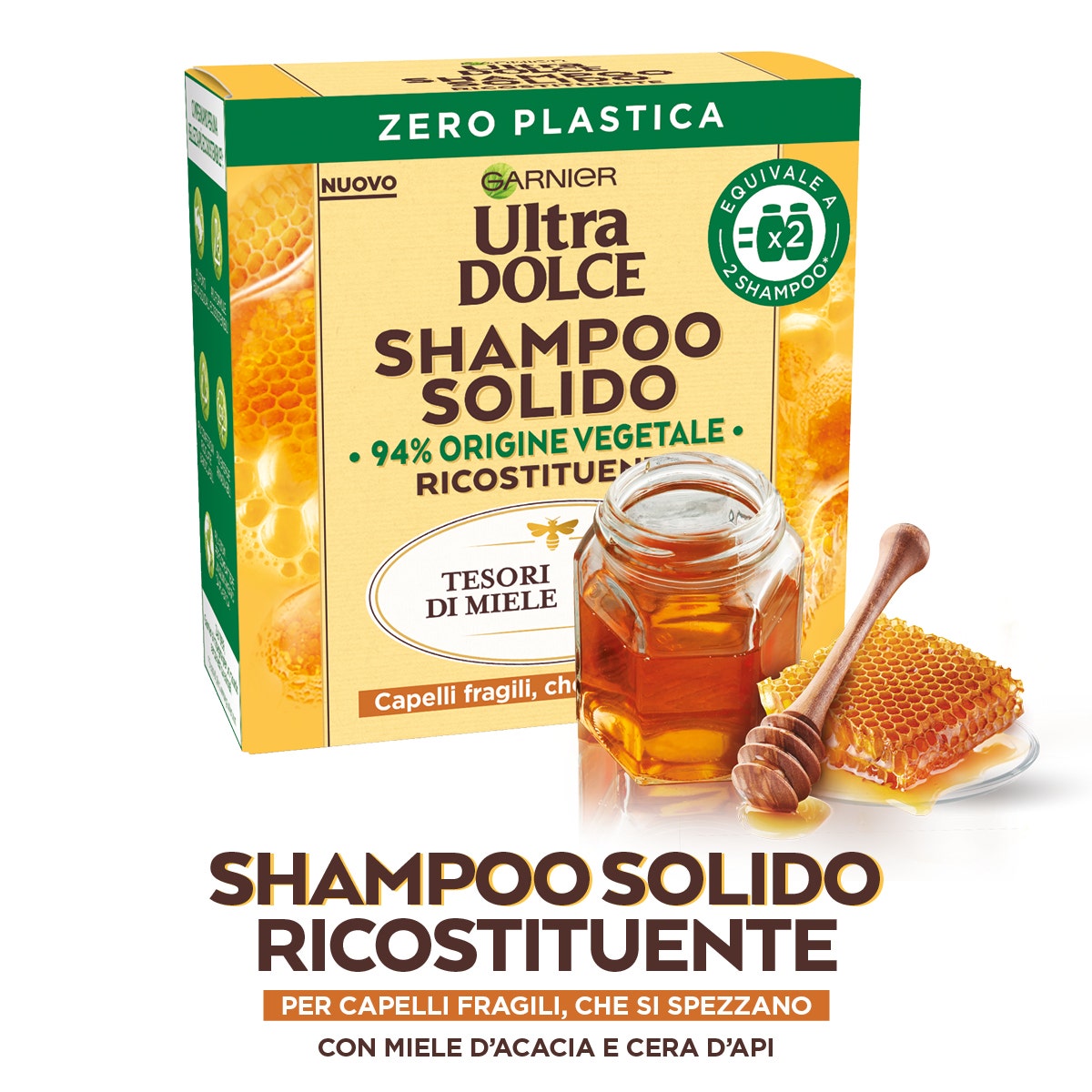 Garnier Ultra Dolce Shampoo Solido Ricostituente Miele/Cera D'Api 60g - 2