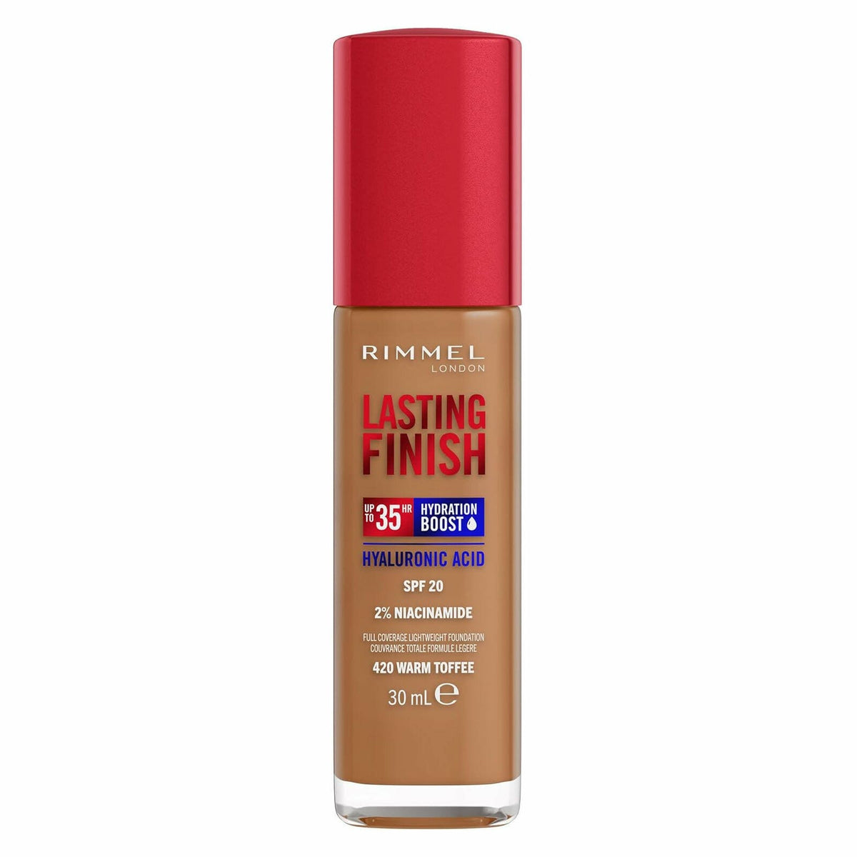 Rimmel Fondotinta Lasting Finish 35h Con Acido Ialuronico 420 Warm Toffee 30ml-1