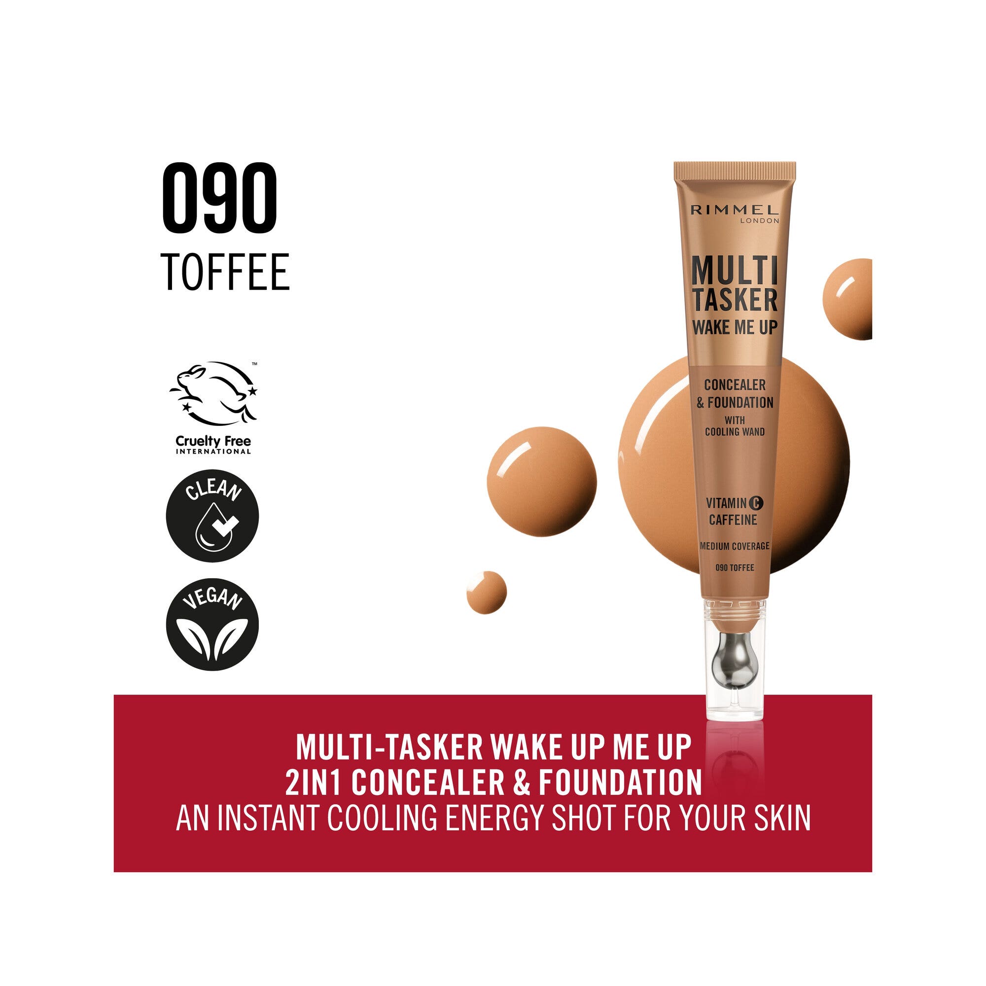 Rimmel Multi-tasker Wake Me Up Correttore & Fondotinta Formula Vegana 090 Toffee 20ml-4