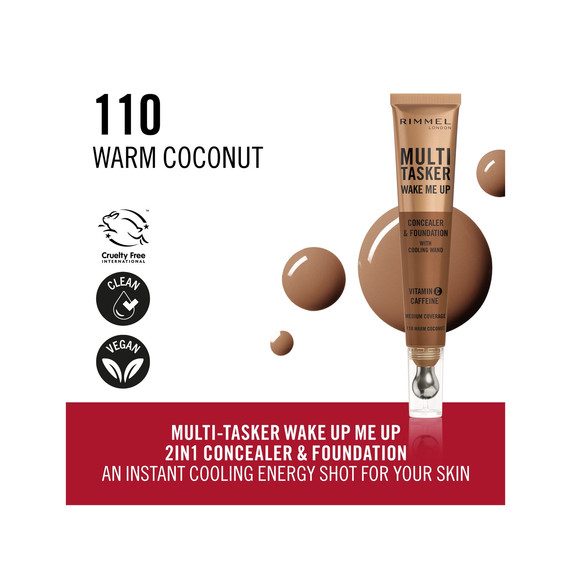 Rimmel Multi-tasker Wake Me Up Correttore & Fondotinta Formula Vegana 110 Warm Coconut 20ml-4