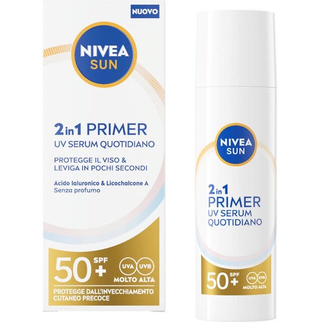 Nivea Sun 2In1 Primer Uv Serum Quotidiano Crema Viso Siero 30ml SPF50+-1
