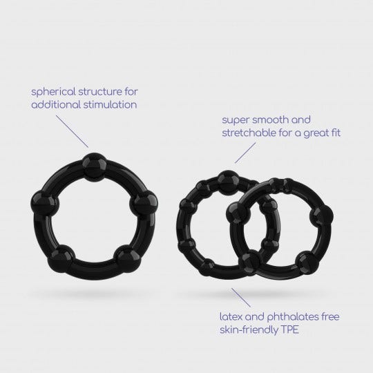 Crushious Triple Bead Set di Anelli per il Pene Neri-3