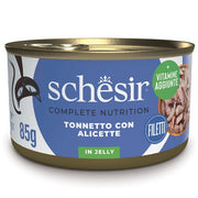 Schesir Tonnetto Con Alicette In Gelatina Cibo Umido Gatto Adulto Lattina 85 g-1
