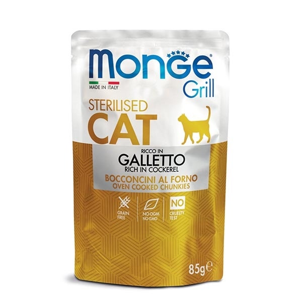 Monge Grill Sterilised Ricco in Galletto Cibo Umido Per Gatti Sterilizzati 85g-1