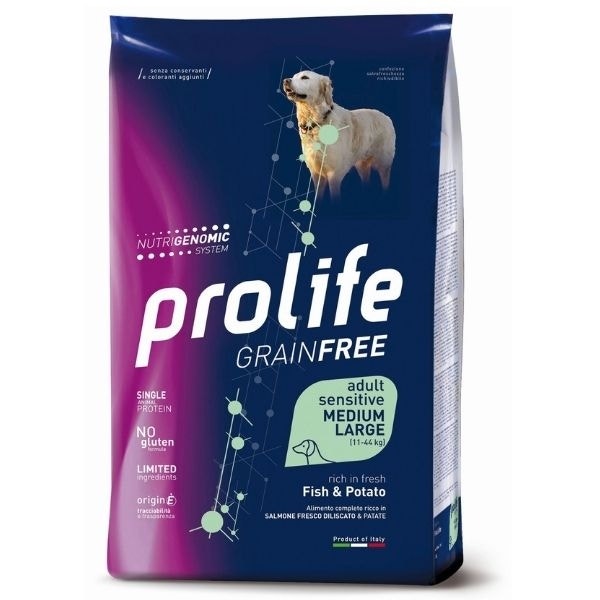 Prolife Grain Free Adult Sensitive Fish & Potato Cibo Secco Per Cani Taglia Media/Grande Sacco 2,5 Kg-1