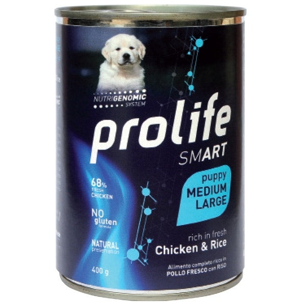 Prolife Smart Pollo Fresco Con Riso Cibo Umido Per Cuccioli Taglia Media/Grande Lattina 400g-1