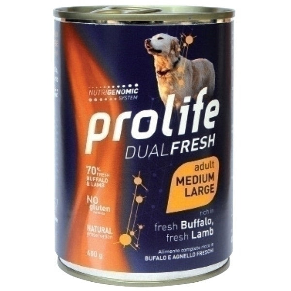 Prolife Dual Fresh Bufalo E Agnello Freschi Cibo Umido Per Cani Adulti Taglia Media/Grande Lattina 400g-1