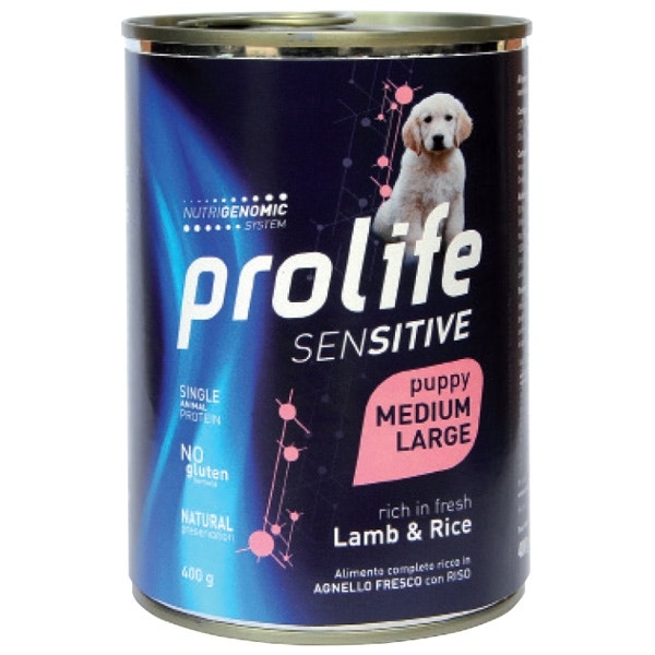 Prolife Sensitive Agnello Fresco Con Riso Cibo Umido Per Cuccioli Taglia Media/Grande Lattina 400g-1