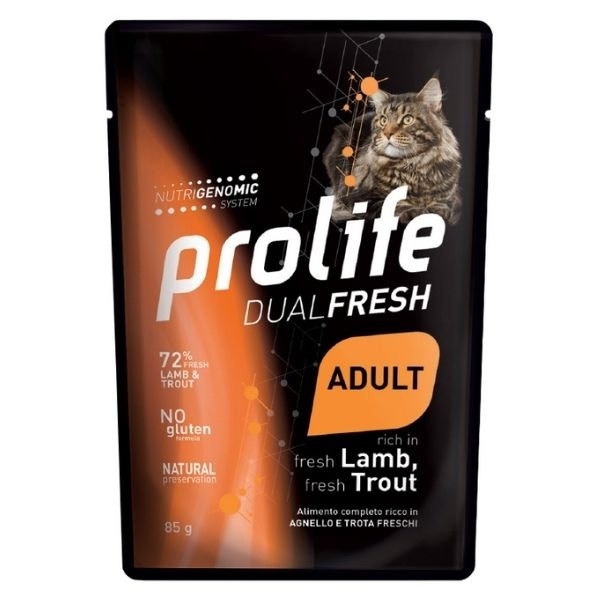 Prolife Dual Fresh Agnello E Trota Freschi Cibo Umido Per Gatti Adulti Bustina 85g-1