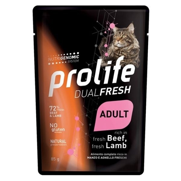 Prolife Dual Fresh Manzo E Agnello Freschi Cibo Umido Per Gatti Adulti Bustina 85g-1
