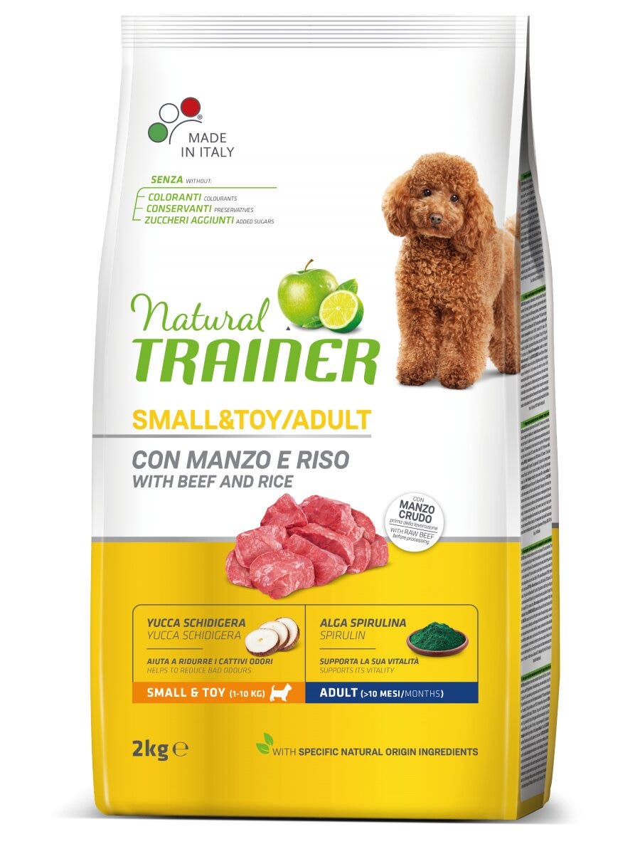 Natural Trainer Crocchette Manzo/Riso Per Cani Adulti Taglia Piccola Sacco 2kg-3