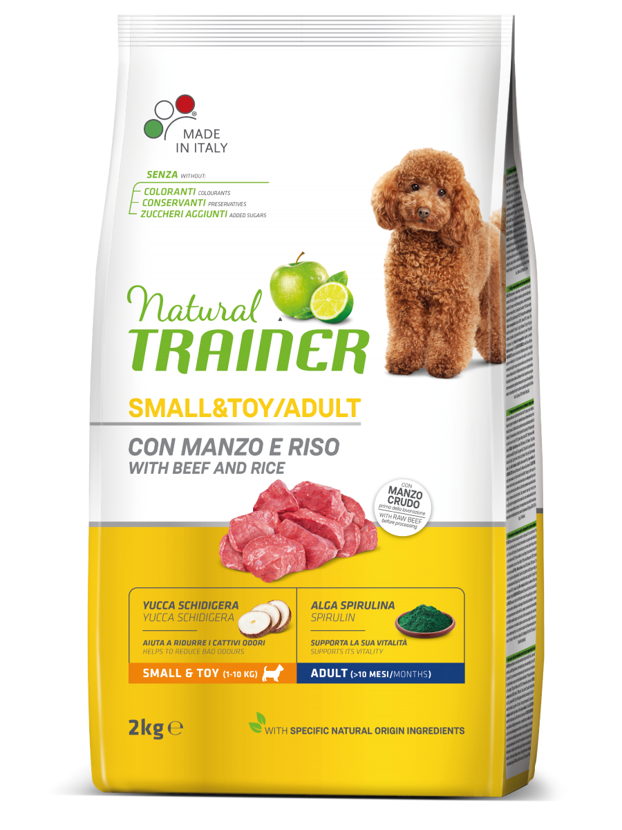 Natural Trainer Crocchette Manzo/Riso Per Cani Adulti Taglia Piccola Sacco 2kg-2