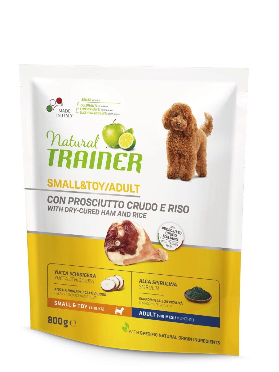 Natural Trainer Crocchette Prosciutto Crudo/Riso Per Cani Adulti Taglia Piccola Sacco 800g-3