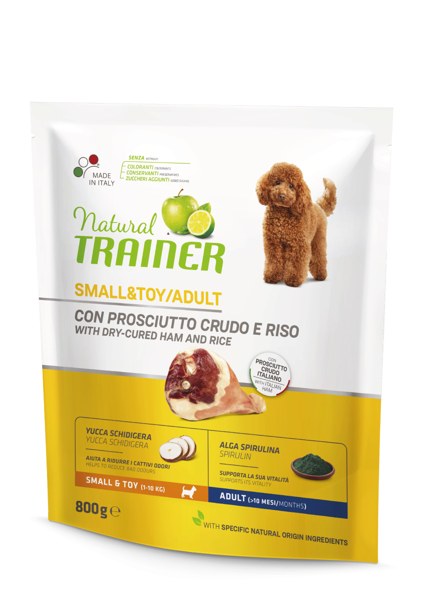 Natural Trainer Crocchette Prosciutto Crudo/Riso Per Cani Adulti Taglia Piccola Sacco 800g-2