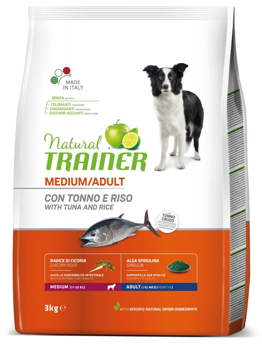 Natural Trainer Crocchette Tonno/Riso/Alga Spirulina Per Cani Taglia Media Sacco 3kg-3