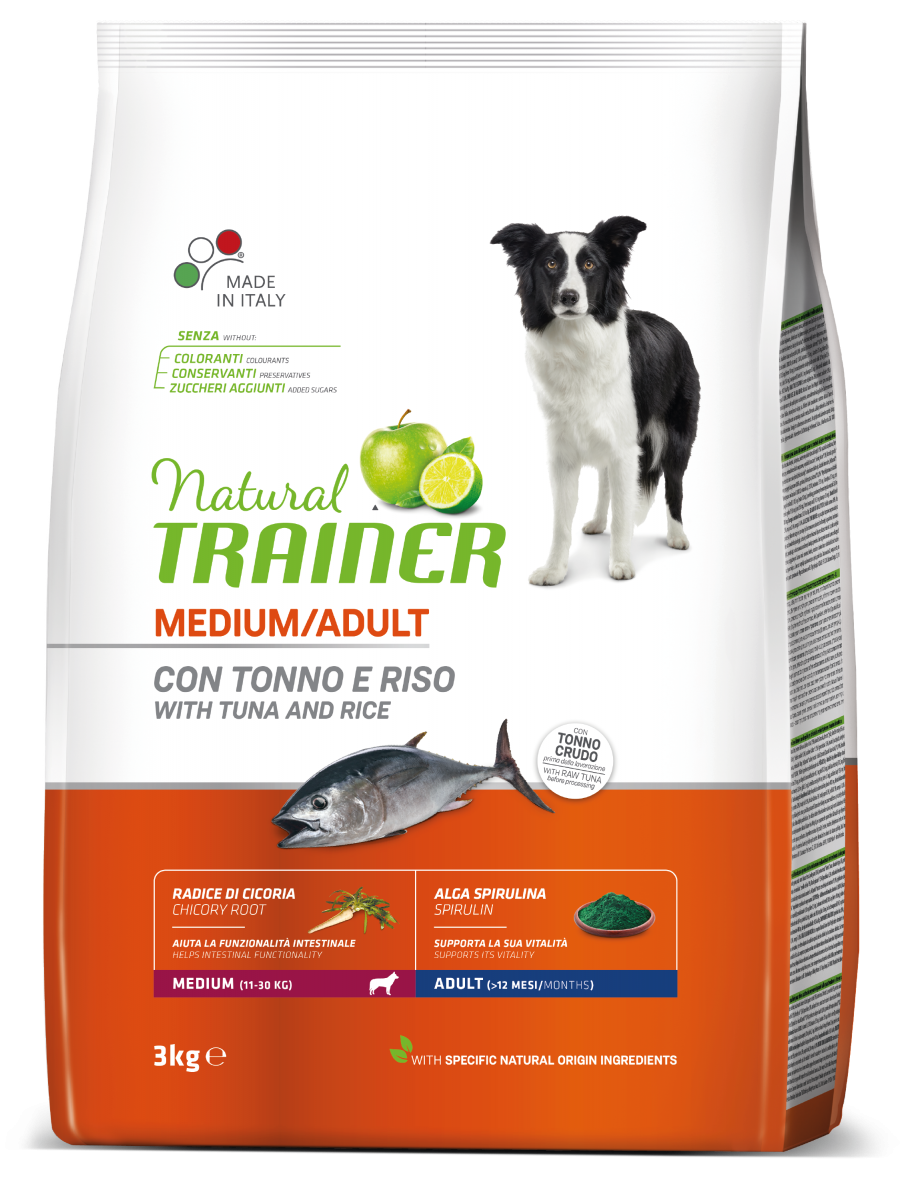 Natural Trainer Crocchette Tonno/Riso/Alga Spirulina Per Cani Taglia Media Sacco 3kg-2