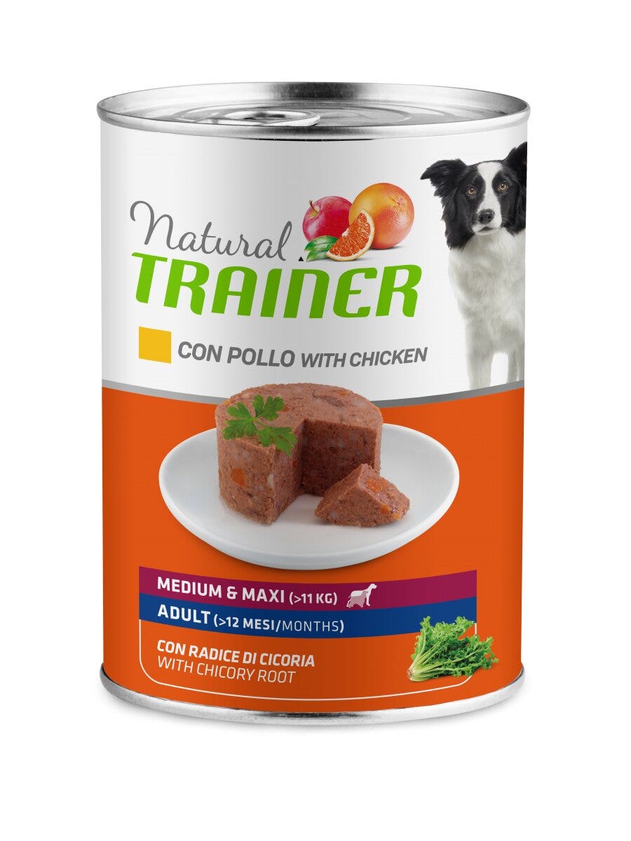 Natural Trainer Pollo E Cicoria Per Cani Adulti Taglia Media/Grande Lattina 400g-4