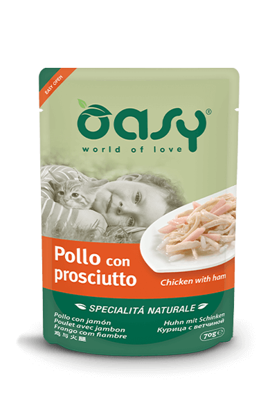 Oasy Wet Cat Pollo Con Prosciutto Cibo Umido Naturale Gatti Adulti Lattina 70g-4