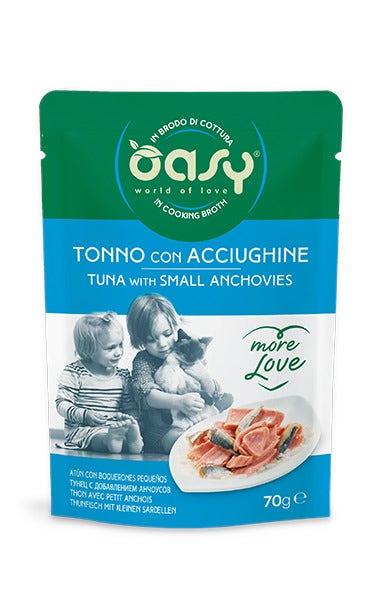 Oasy Wet Cat More Love Tonno Con Acciughine Cibo Umido Per Gatti Adulti 70g-1