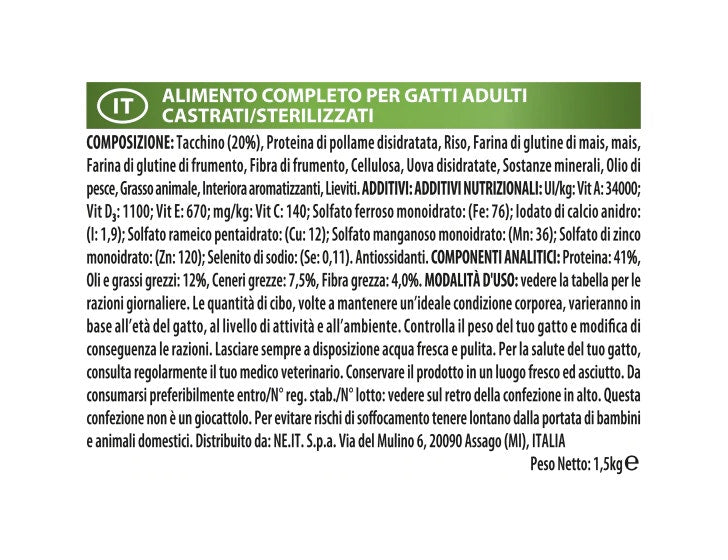 Purina Pro Plan Sterilised Gatto Crocchette Tacchino Sacco 1,5kg-5