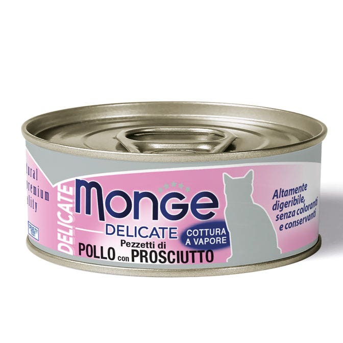 Monge Delicate Pezzetti Di Pollo Con Prosciutto Cibo Umido Per Gatti Adulti 80g-2
