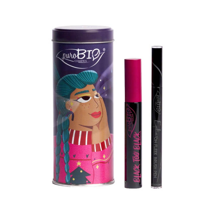 Purobio Kit Mascara Black Too Black 8ml + Eyeliner Brush Pen 0,69g-1
