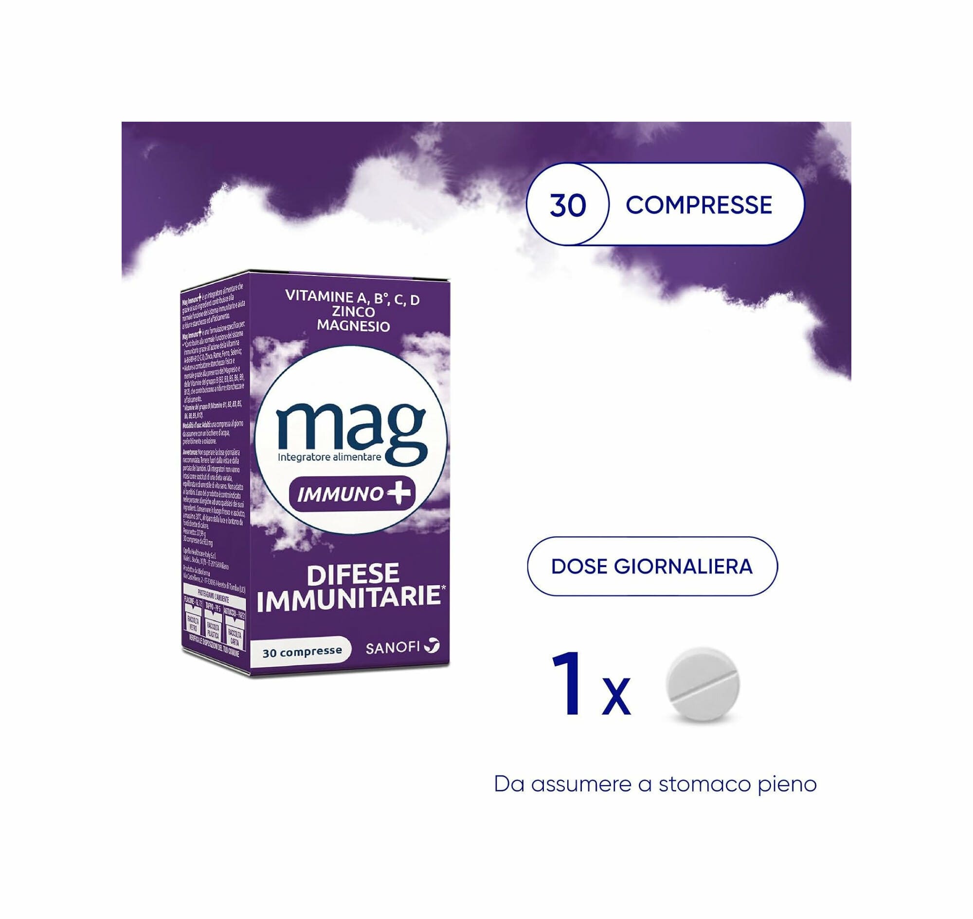 Mag Immuno+ Difese Immunitarie Integratore Alimentare Vitamine e Minerali, Magnesio, Difese Immunitarie, Stanchezza e Affaticamento 30 compresse-17