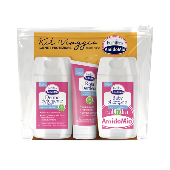 Euphidra Amido Mio Kit Viaggio Dermo Detergente100 ml + Baby Shampoo 100ml + Pasta Barriera 25ml-1