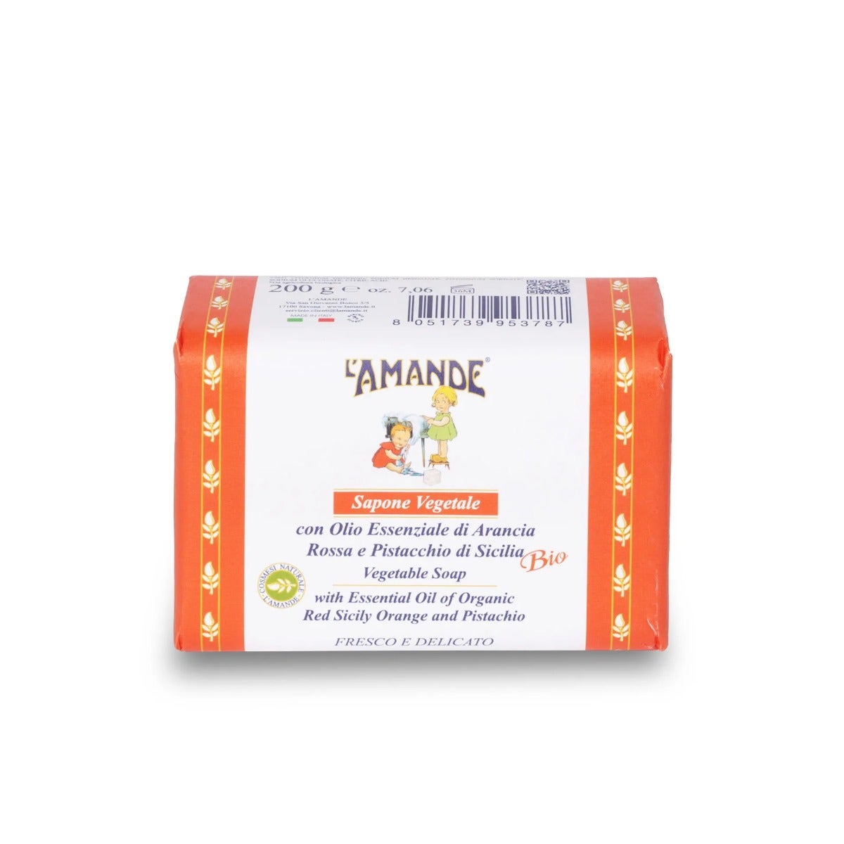 L'amande Sapone Vegetale Arancia Rossa E Pistacchio di Sicilia 200g-2