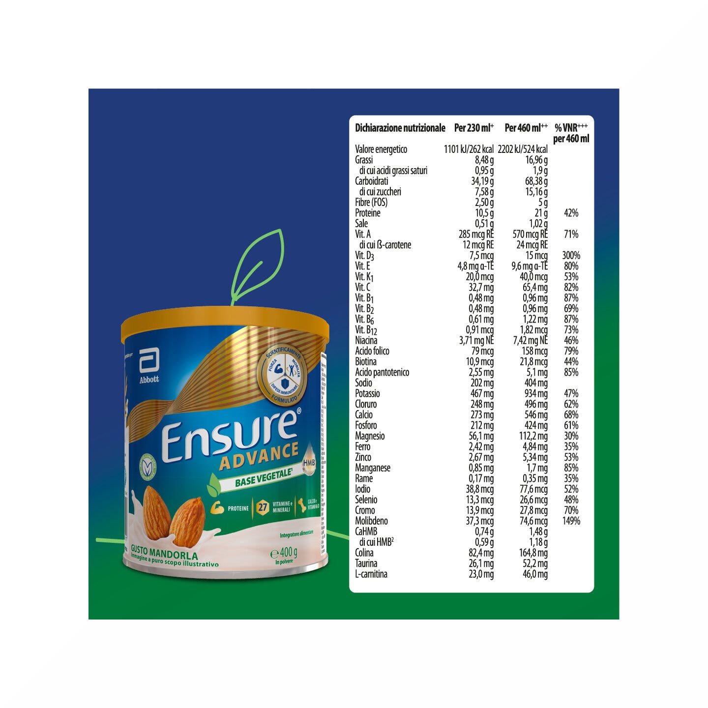 Ensure Advance Base Vegetale Integratore alimentare con Proteine Vegetali Gusto Mandorla 400g-7
