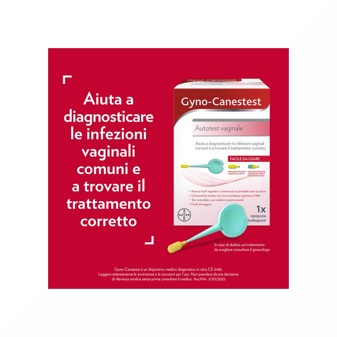 Gyno-Canestest Autotest Vaginale Diagnosi Infezioni Vaginali, Candida, Vaginosi Batterica, 1 Tampone-5