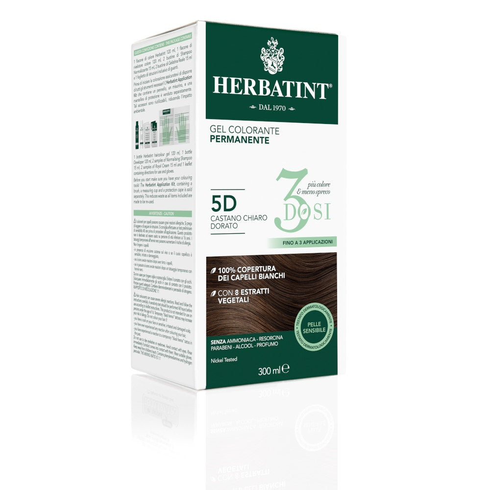 Herbatint Tintura Per Capelli Gel Permanente 5D Castano Chiaro Dorato 300ml 3 Dosi-4