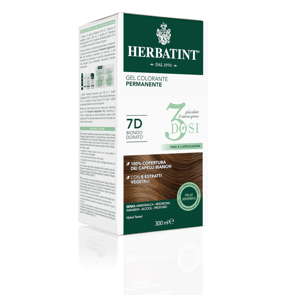 Herbatint Tintura Per Capelli Gel Permanente 7D Biondo Dorato 300ml 3 Dosi-7