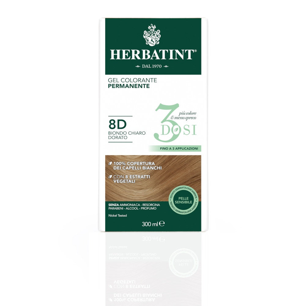 Herbatint Tintura Per Capelli Gel Permanente 8D Biondo Chiaro Dorato 3 Dosi 300ml-3