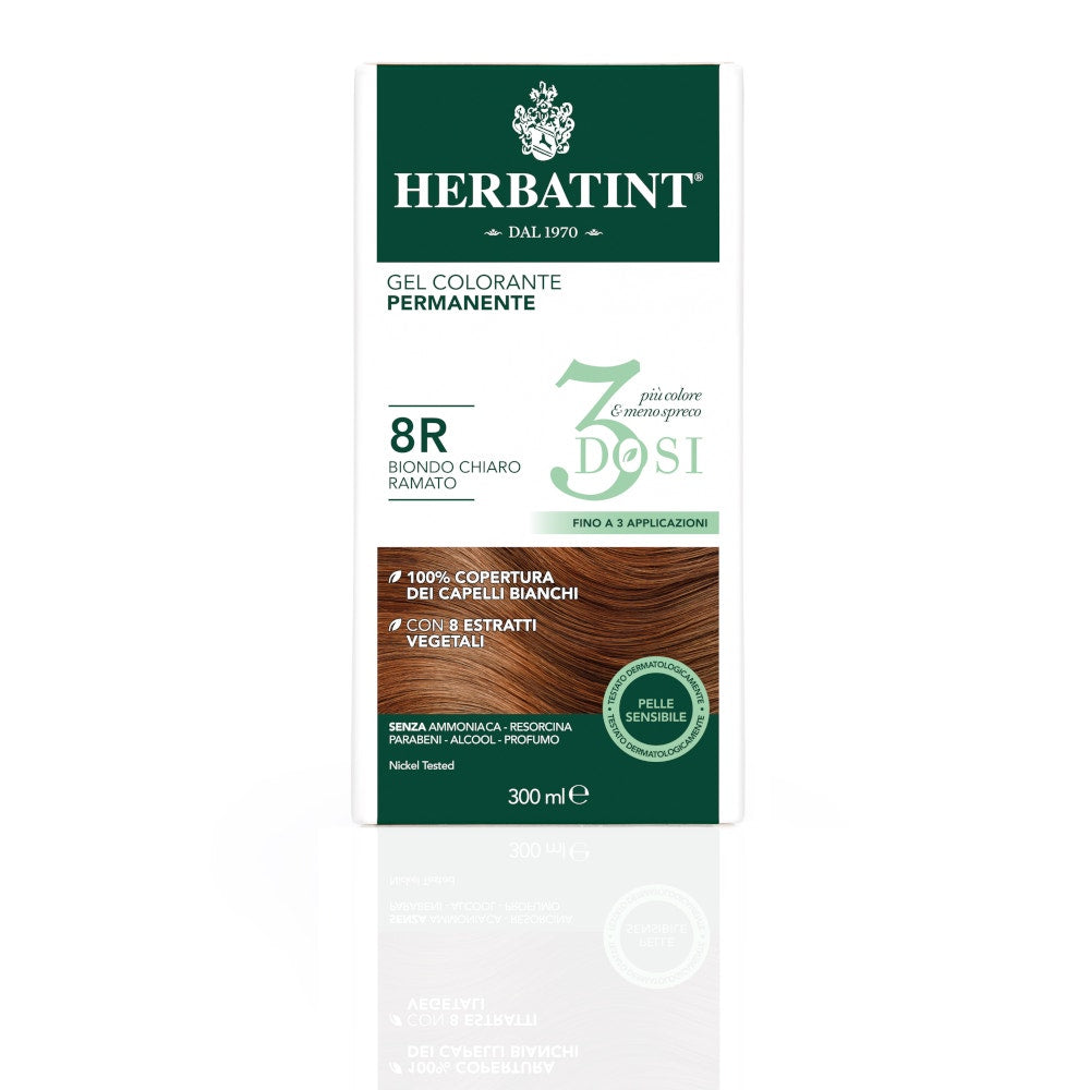 Herbatint Tintura Per Capelli Gel Permanente 8R Biondo Chiaro Ramato 3 Dosi 300ml-4